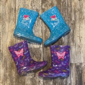 2 pairs of RAIN BOOTS GIRLS BUTTERFLY MERMAID SIZE 2/3